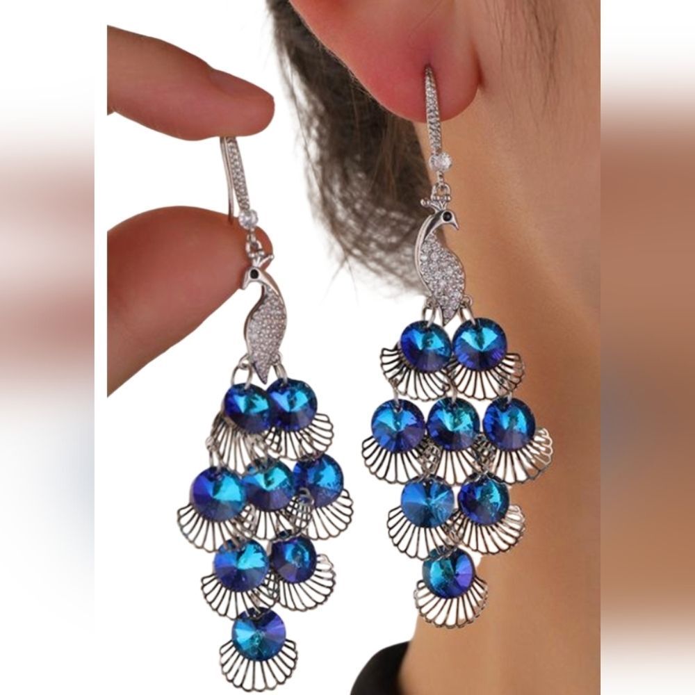 Eye Candy Silver and Blue Peacock Earrings